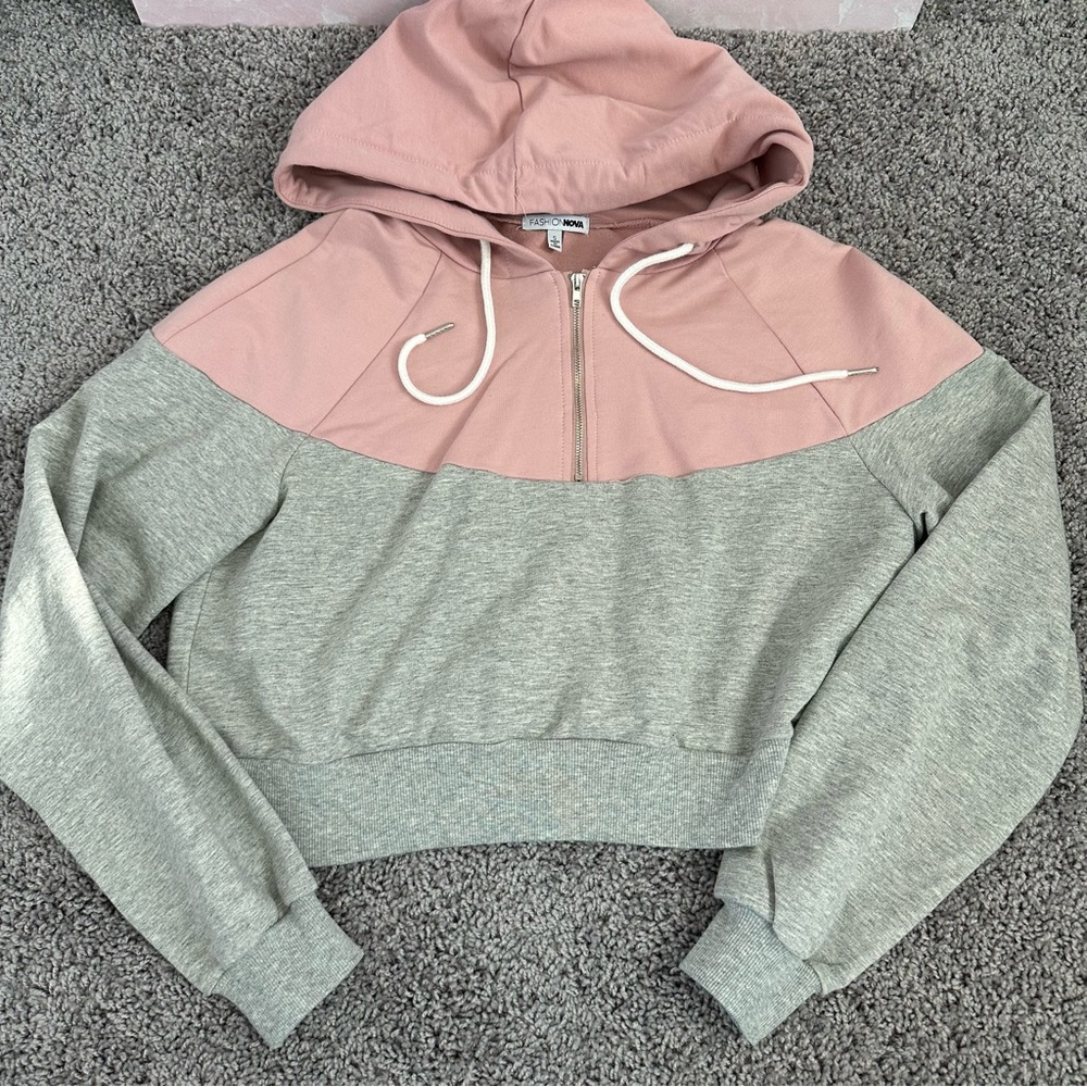 Pink & Gray Cropped Hoodie